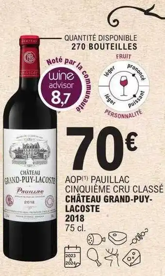 E.Leclerc Aop pauillac cinquième cru classé château grand-puy-lacoste 2018 offre