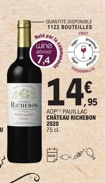 E.Leclerc Aop pauillac château richebon 2020 offre