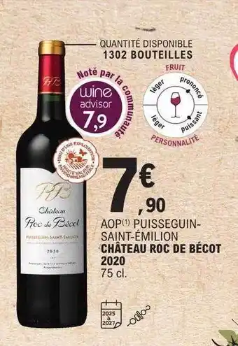 E.Leclerc Aop puisseguin-saint-émilion château roc de bécot 2020 offre