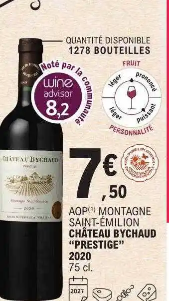 E.Leclerc Aop montagne saint-émilion château bychaud offre