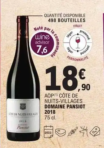 E.Leclerc Aop côte de nuits-villages domaine pansiot 2018 offre
