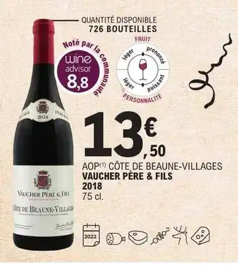 E.Leclerc Aop côte de beaune-villages vaucher père & fils 2018 offre