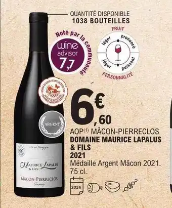 E.Leclerc Aop mâcon-pierreclos domaine maurice lapalus & fils 2021 offre