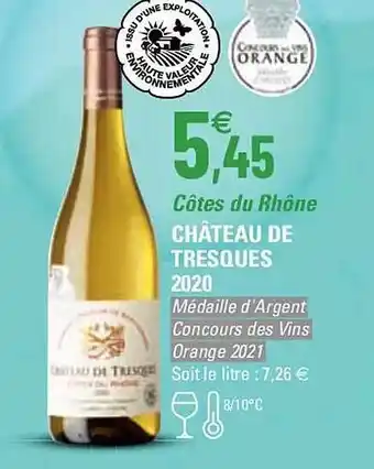 G20 Côtes du rhône château de tresques 2020 offre
