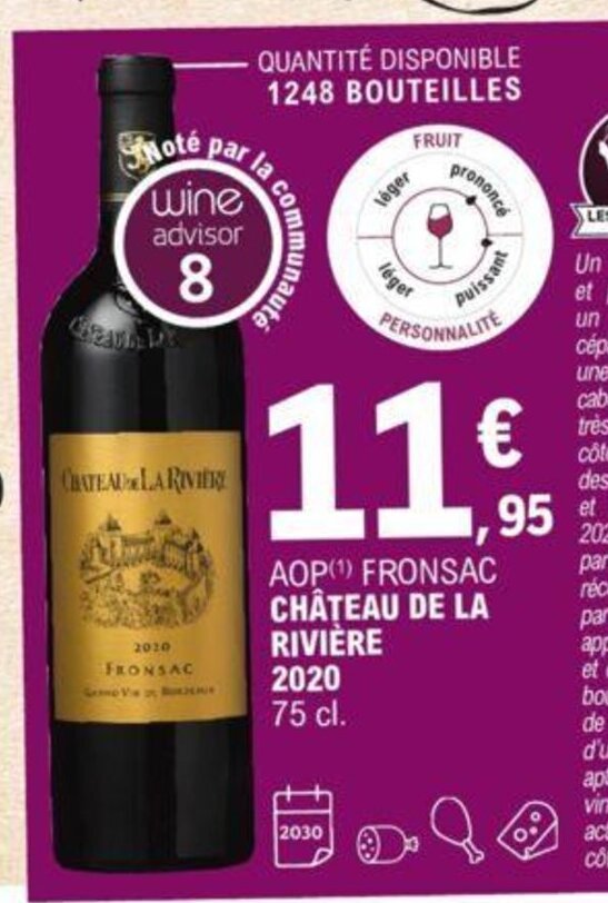 Promo Chateau De la Riviére 2020 chez E.Leclerc