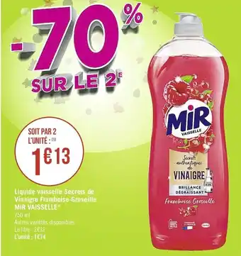 Casino Supermarchés Liquide vaisselle Secrets de Vinaigre Framboise-Groseille offre