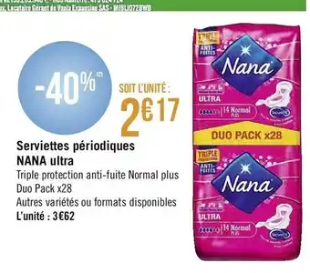 Casino Supermarchés Serviettes périodiques Nana ultra offre