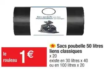 Cora x Carrefour Sacs poubelle 50 litres liens classiques offre