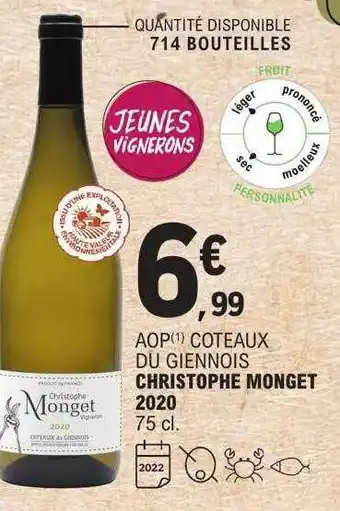 E.Leclerc Aop côteaux du giennois christophe monget 2020 offre