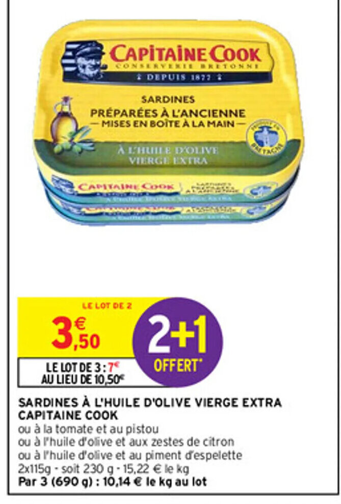 Promo Sardines à l'Huile d'Olive Vierge Extra Capitaine Cook chez