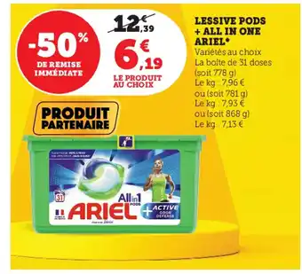 Super U Lessive Pods All in One Ariel offre