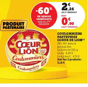 Super U Coulommiers Pasteurise Coeur de Lion offre