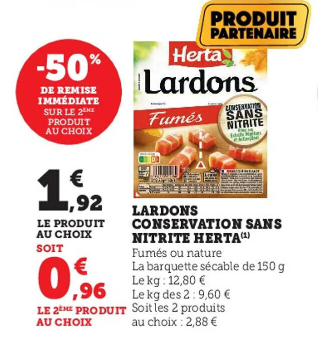 Promo Lardons conservation sans nitrite HERTA chez Super U