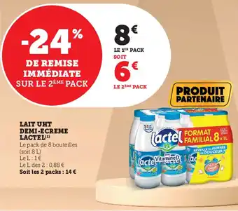 Super U Lait uht demi-ecreme LACTEL offre