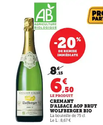 Super U Cremant d'alsace aop brut WOLFBERGER bio offre