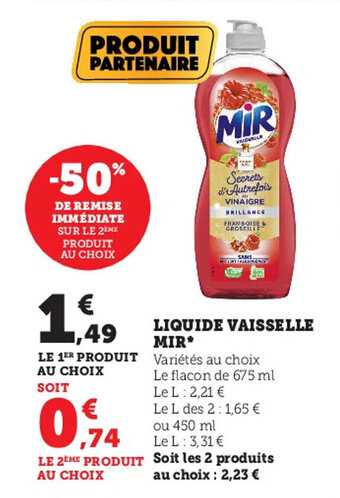 Super U Liquide vaisselle MIR offre