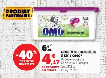 Super U Lessives capsules 3 en 1 OMO offre