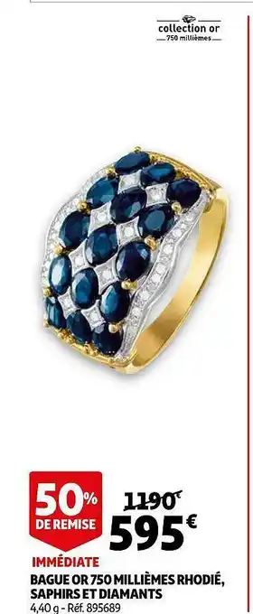 Auchan Bague Or 750 Millièmes Rhodié, Saphirs Et Diamants offre