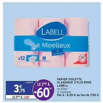 Intermarché Express Papier Toilette Classique 3 Plis Rose Labell offre