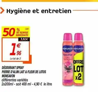 Netto Déodorant Spray Pierre D'alun Lait & Fleur De Lotus Monsavon offre