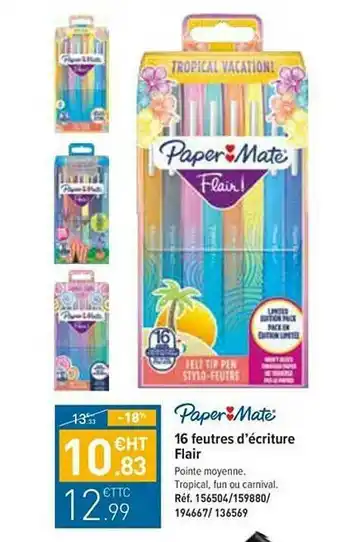 16 Feutres D'écriture Flair Paper Mate