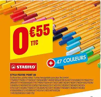 Plein ciel Stylo Feutre Point 88 Stabilo offre