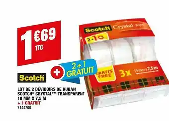 Plein ciel Lot De 2 Dévidoirs De Ruban Scotch Crystal Transparent 19 Mm X 7,5 M + 1 Gratuit offre