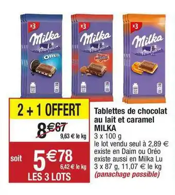 Migros Tablettes De Chocolat Au Lait Et Caramel Milka offre