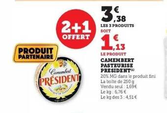Super U Camembert pasteurisé président offre