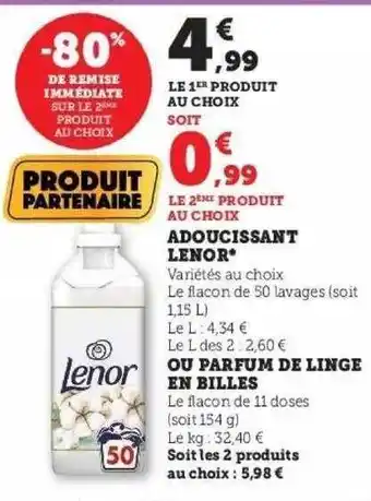 Super U Adoucissant lenor ou parfum de linge en billes offre