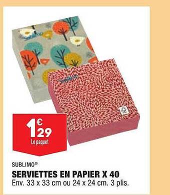 ALDI Serviettes en papier x40 sublimo offre