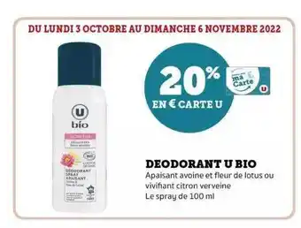 Hyper U Déodorant u bio offre
