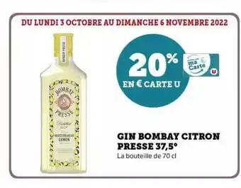 Hyper U Gin bombay citron presse 37,5° offre