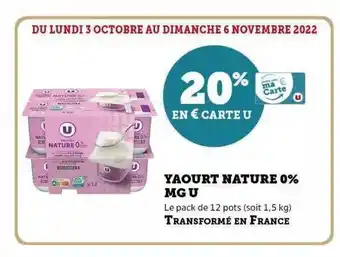 Hyper U Yaourt nature 0% mg u offre