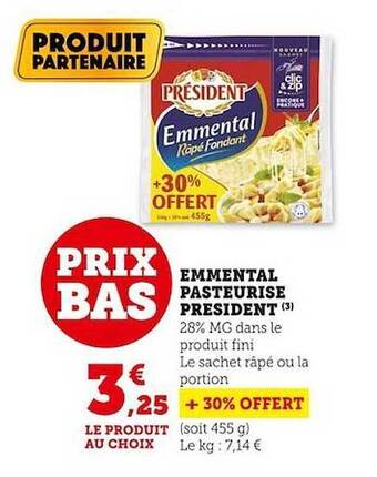 U Express Emmental pasteurisé président offre