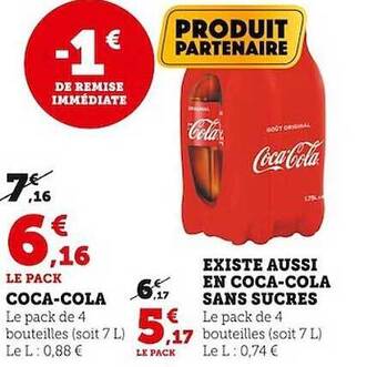 U Express Coca-cola existe aussi en coca-cola sans sucres offre