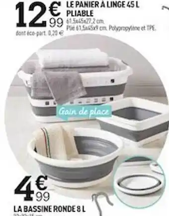 Centrakor Le panier à linge 45l pliable, la bassine ronde 8l offre