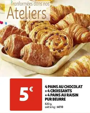 Auchan 4 pains au chocolat + 4 croissants + 4 pains au raisin pur beurre offre
