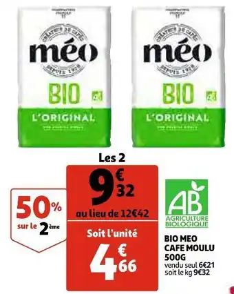 Auchan Meo bio cafe moulu 500g offre