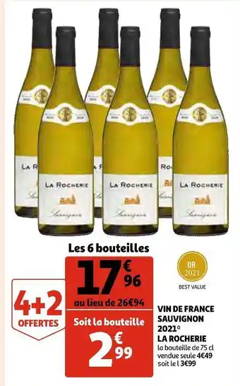 Auchan La rocherie vin de france sauvignon 2021 offre