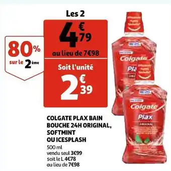 Auchan Colgate colgate plax bain bouche 24h original, softmint ou icesplash offre