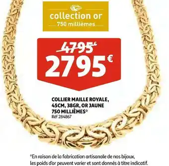Auchan Collier maille royale, 45cm, 38gr, or jaune 750 millièmes offre