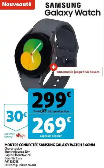 Auchan Samsung galaxy montre connectée watch 5 40mm offre