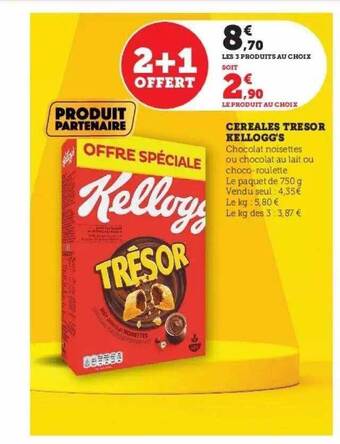 Hyper U Céréales trésor kellogg's offre