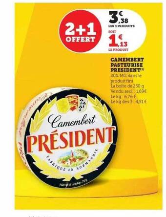 Hyper U Camembert pasteurisé président offre