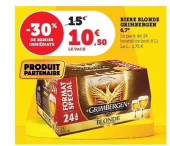 Hyper U Bière blonde grimbergen 6,7° offre
