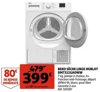 Auchan Beko sèche linge hublot dm7311ga0ww offre