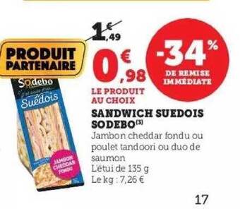 Hyper U Sandwich suedois sodebo offre