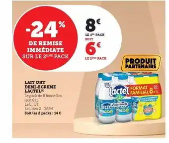 Hyper U Lait uht demi-écrémé lactel offre