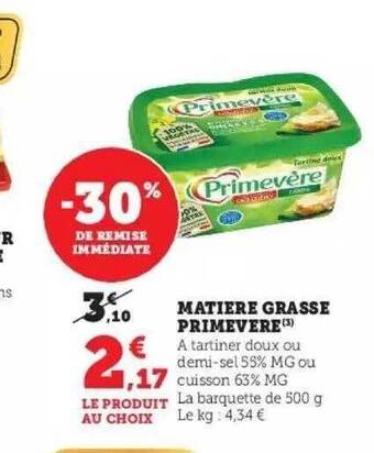Hyper U Matière grasse primevère offre